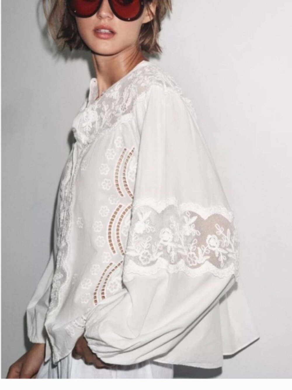 ZARA ZW COLLECTION EMBROIDERED SHIRT Zara White Floral Lace Blouse NWT - Picture 6 of 10